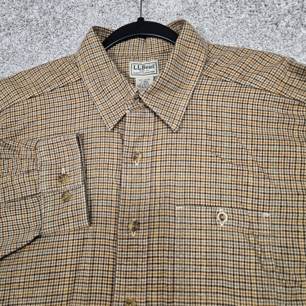 L.L. Bean‎ shirt Men's Large Long Sleeve brown tan Gray Houndstooth RARE